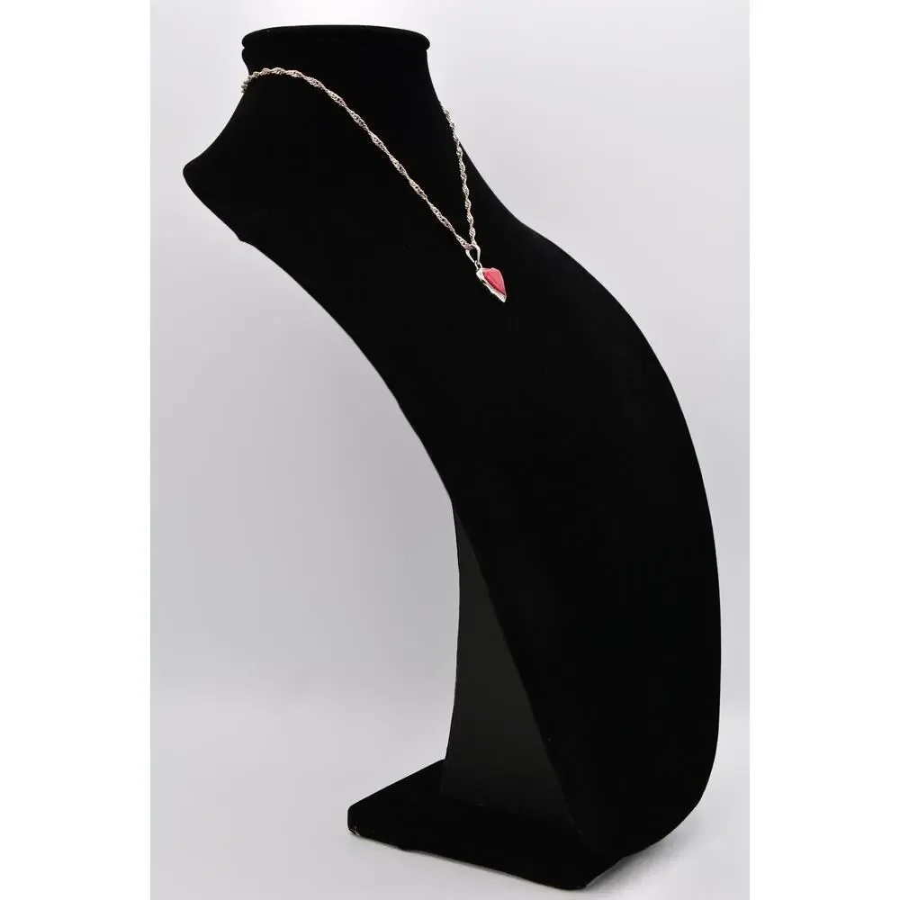 ATI 925 Mexico Heart Pendant Necklace Red Stone Sterling Silver Signed Bin8